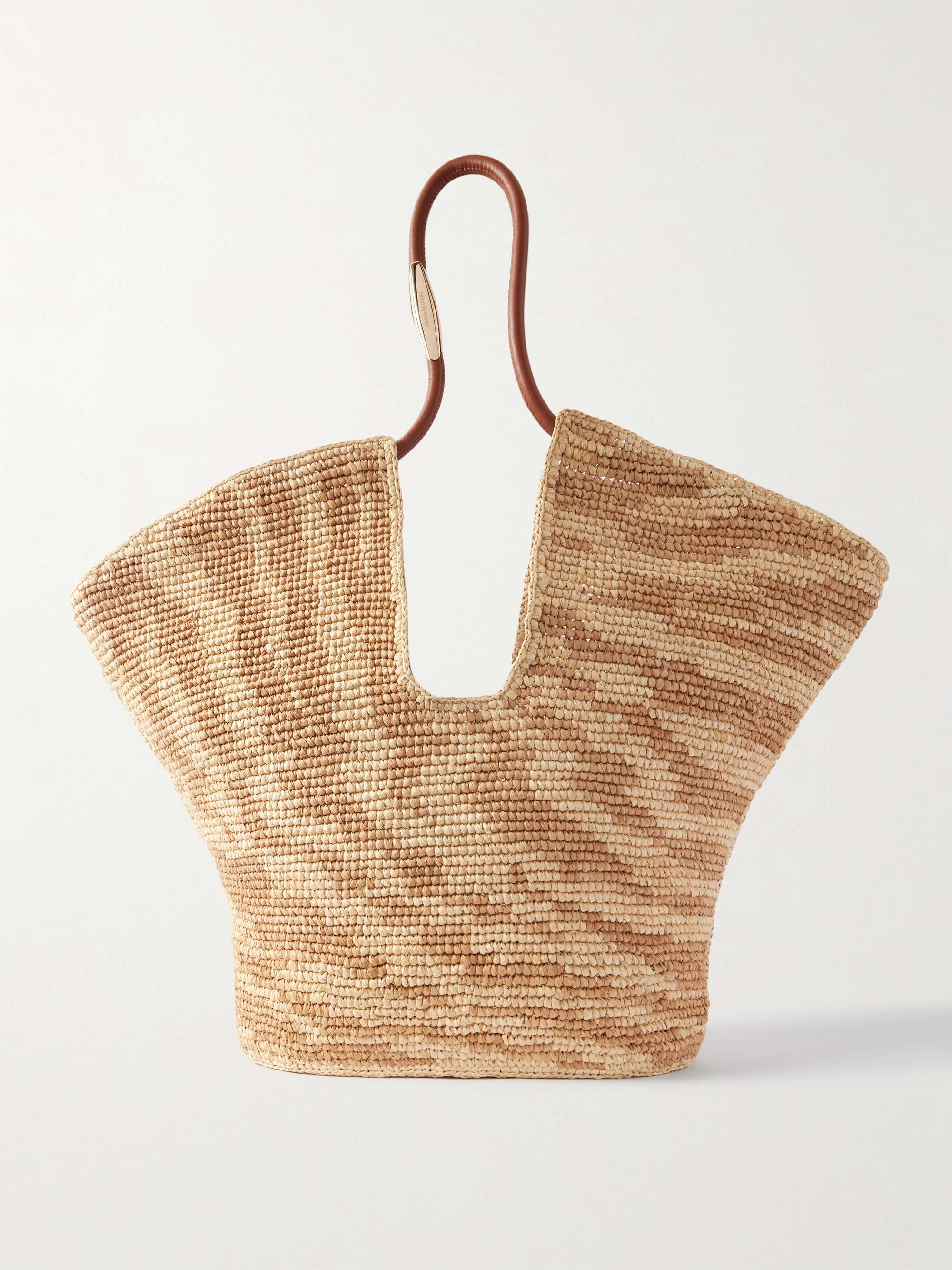 Goldentime Large Embellished Leather-Trimmed Raffia-Jacquard Tote