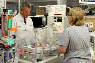 Doctors help a baby born prematurely at Nationwide Children's Hospital.