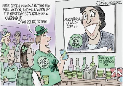 Political Cartoon U.S. Alexandria Ocasio Cortez Green New Deal St. Patrick’s Day