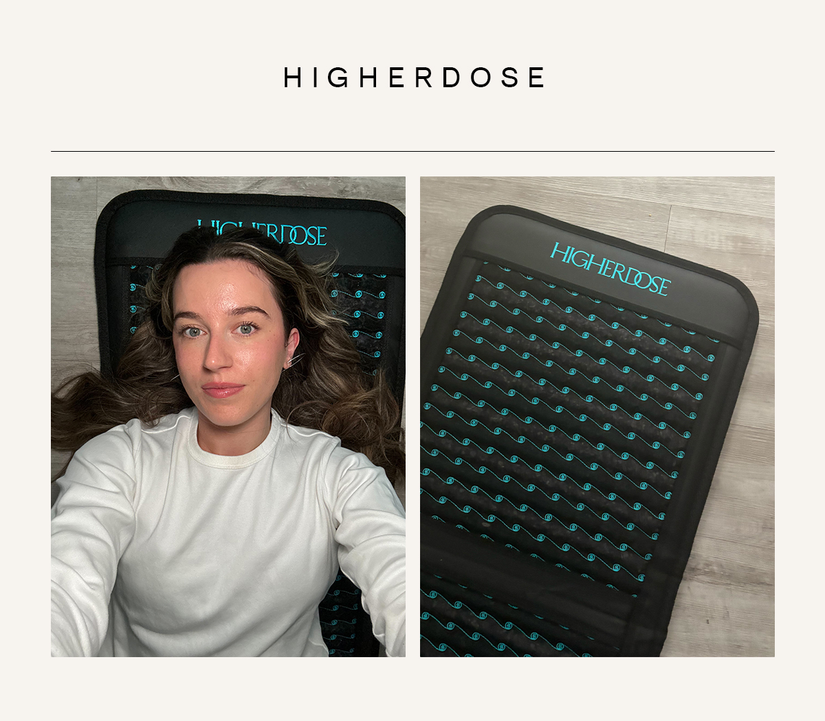 Deputy beauty editor Grace Lindsay testing the Higherdose PEMF mat