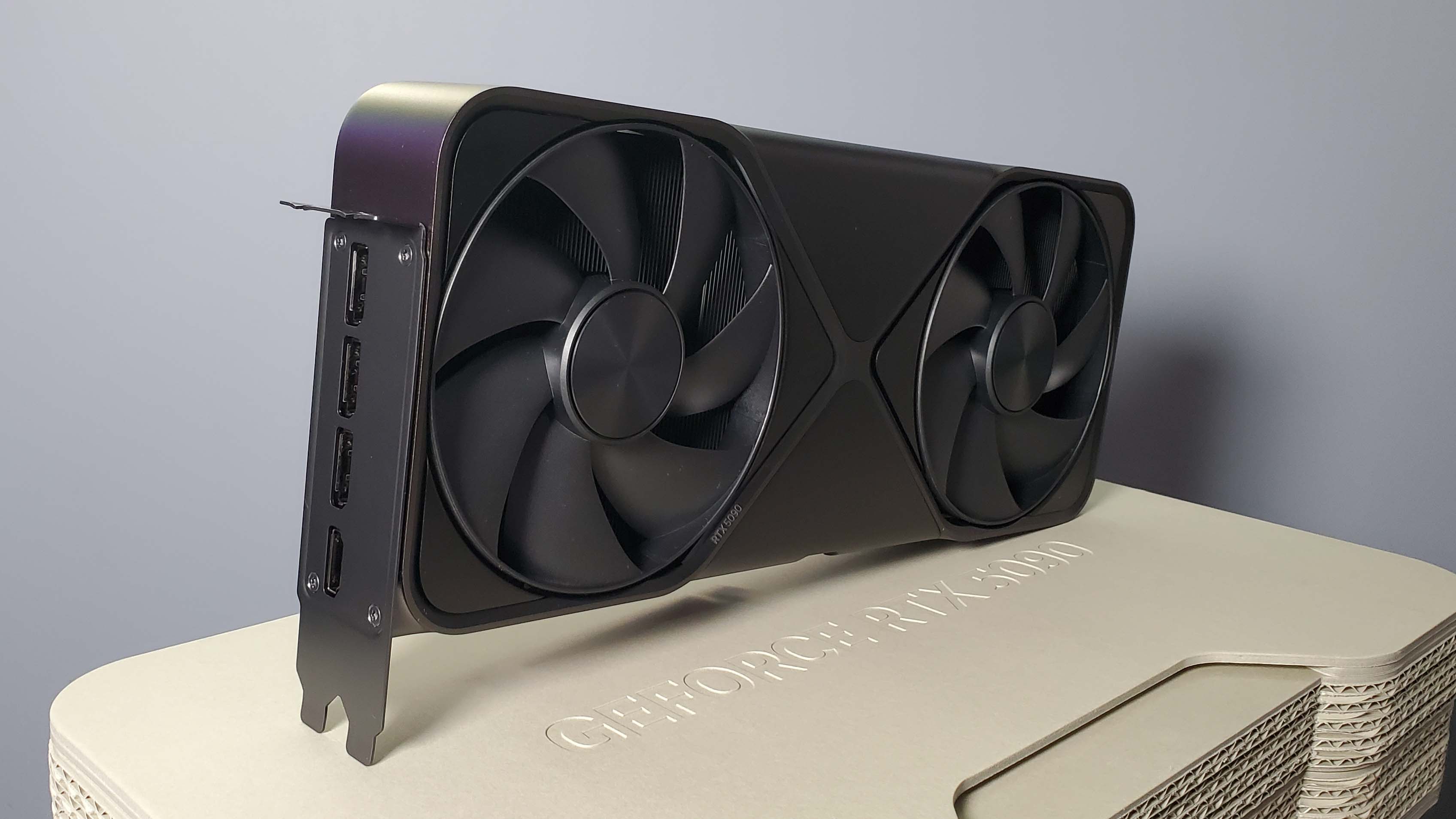 Nvidia RTX 5090 Founders Edition graphics card on different backgrounds