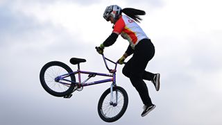 Yawen Deng of People's Republic of China competes in her second run ahead of UCI BMX World Championships 2024