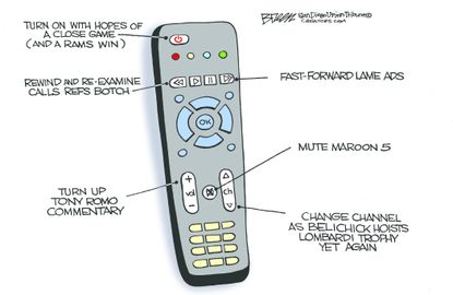 Editorial Cartoon U.S. Super Bowl LIII remote control