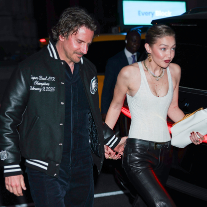 Bradley Cooper and Gigi Hadid are seen attending Hadid's 30th birthday at Le Chalet in Midtown on April 25, 2025 in New York City