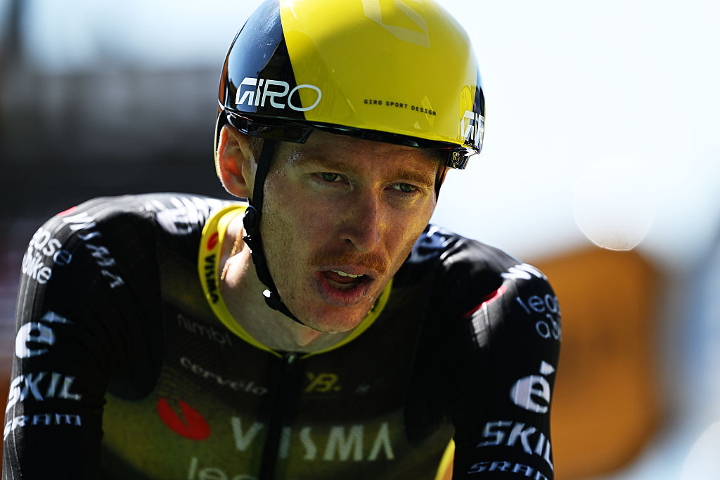Matteo Jorgenson (Visma-Lease a Bike) finishes stage 13 of the Tour de France