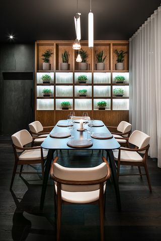 Wooden Dining Table And Chair In Restaurant.