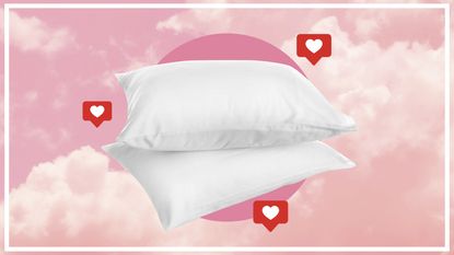 Pillow on pink background with like empjis