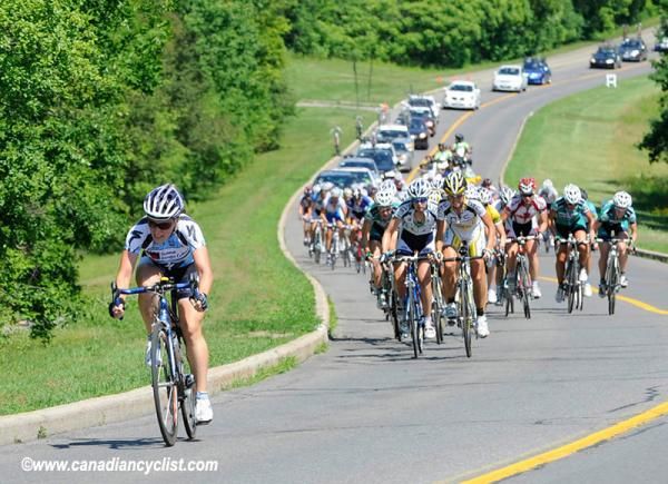 Tara Whitten (Specialized Mazda Samson G Conseil) tries a solo attack with just over a lap remaining.