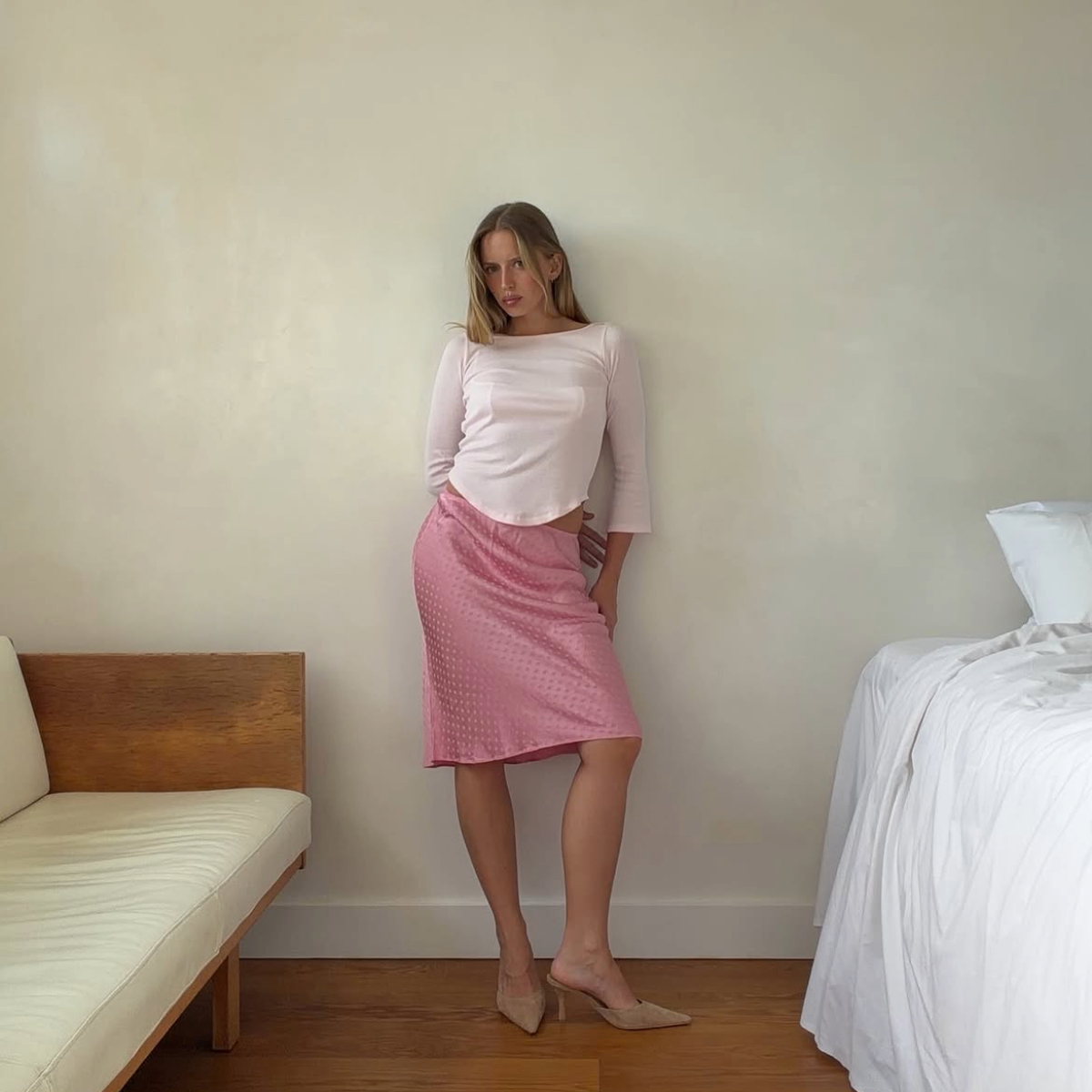 Hannah Juneva in a slip skirt