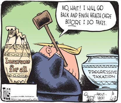 Political Cartoon U.S. Trump Health Care Taxes