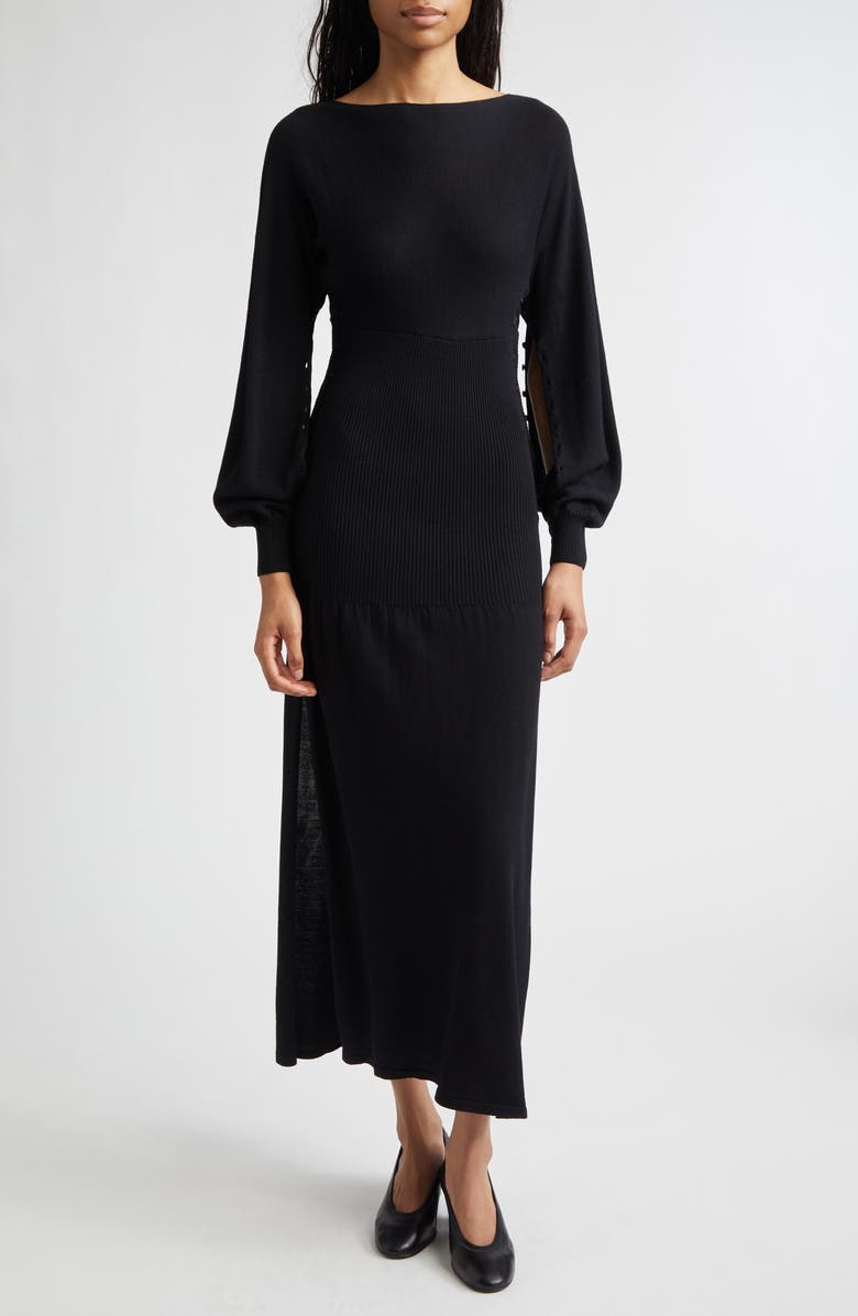 Fa Cutout Long Sleeve Extrafine Merino Wool Sweater Dress