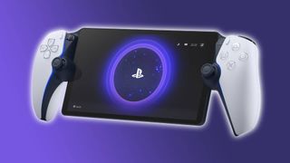 PlayStation Portal handheld with purple backdrop