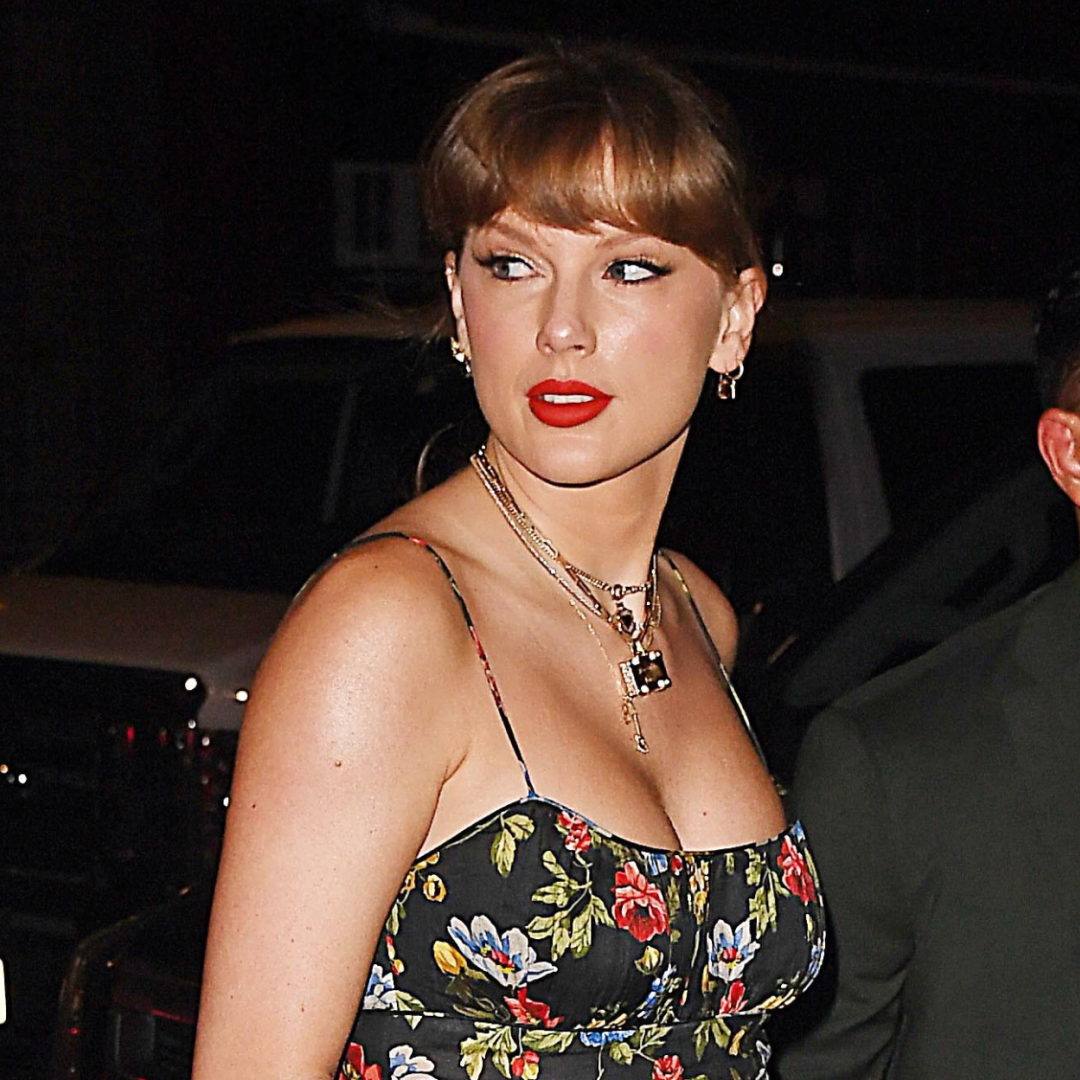 Taylor Swift in New York City wearing a black Dôen dress