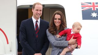 Prince George, Catherine, Princess of Wales and Prince William depart Fairbairn Defence Base