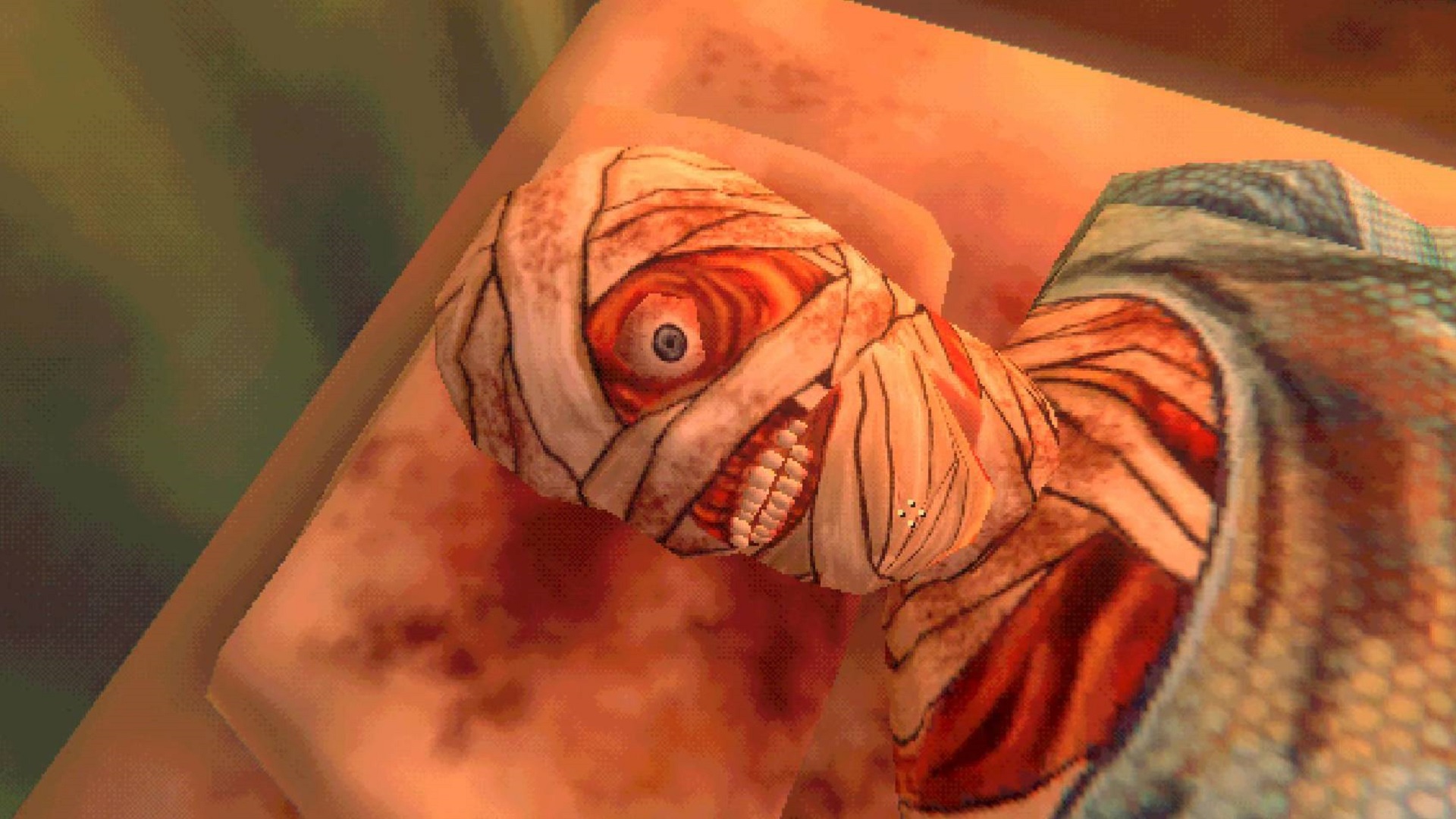 Screenshot of Captain Curley's mouth gargling covered in bandages