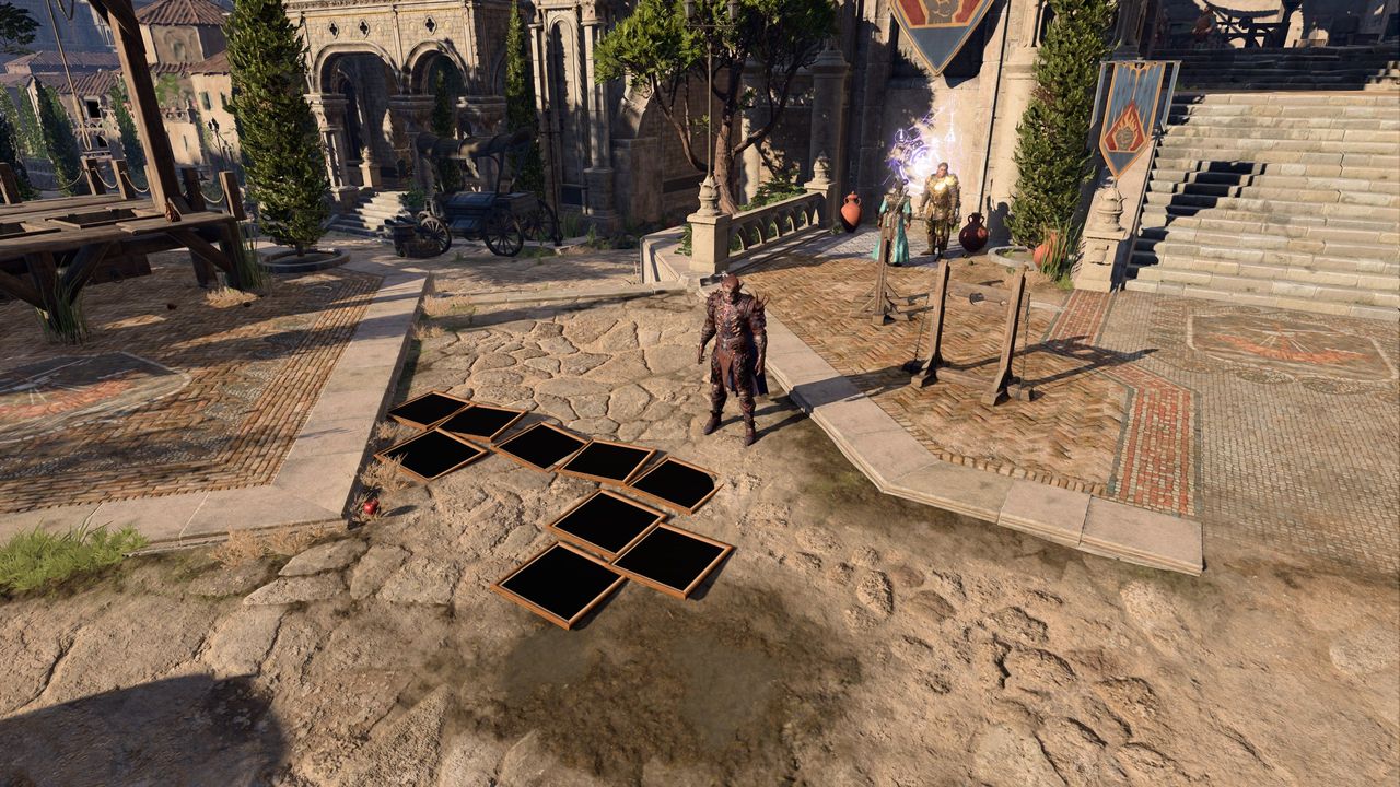 Half Orc standing near spread of empty blank porrtraits