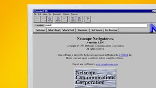 A monitor on a yellow background showing Netscape