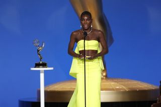 Michaela Coel accepts the Emmy for outstanding writing for a limited or anthology series or movie for 'I May Destroy You'