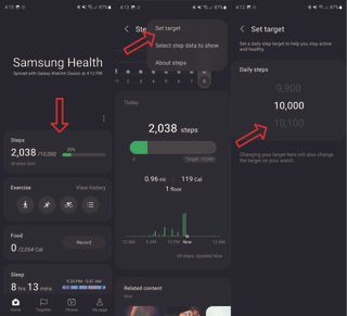 Samsung Health setting targets