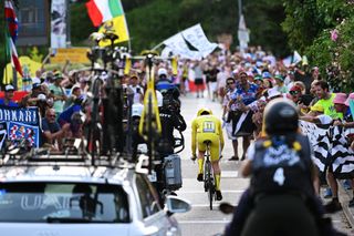 MONACO FRANCE JULY 21 Tadej Pogacar of Slovenia and UAE Team Emirates Yellow Leader Jersey sprints fduring the 111th Tour de France 2024 Stage 21 a 337km individual time trial from Monaco to Nice UCIWT on July 21 2024 in Monaco France Photo by Dario BelingheriGetty Images