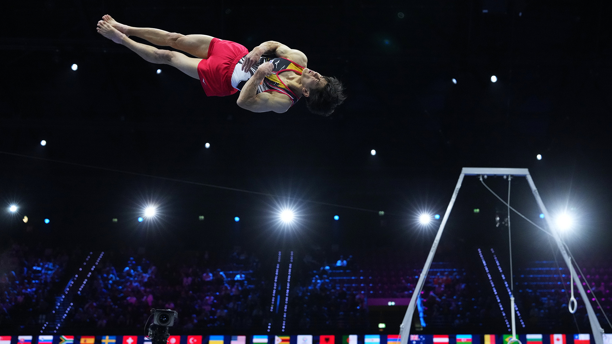 Daiki Hashimoto of Japan competes during the the men's team final at the Artistic Gymnastics World Championships in Rotterdam, Netherlands