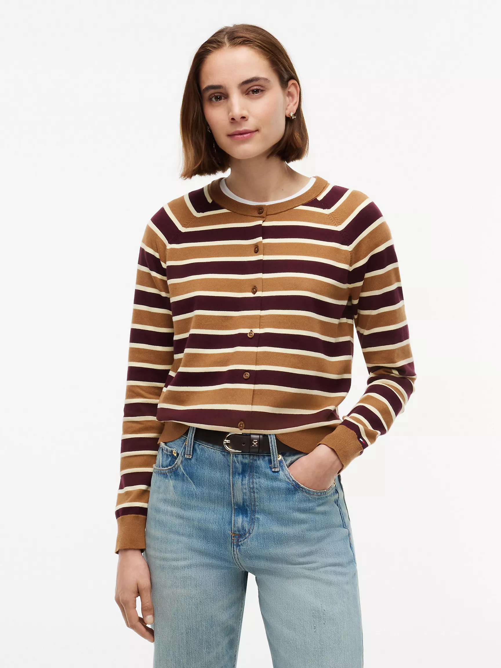 Tommy Hilfiger, Slim Fit Striped Crewneck Cardigan