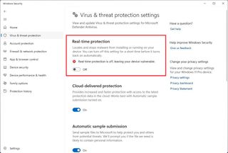 Microsoft Defender Antivirus disable real-time protection
