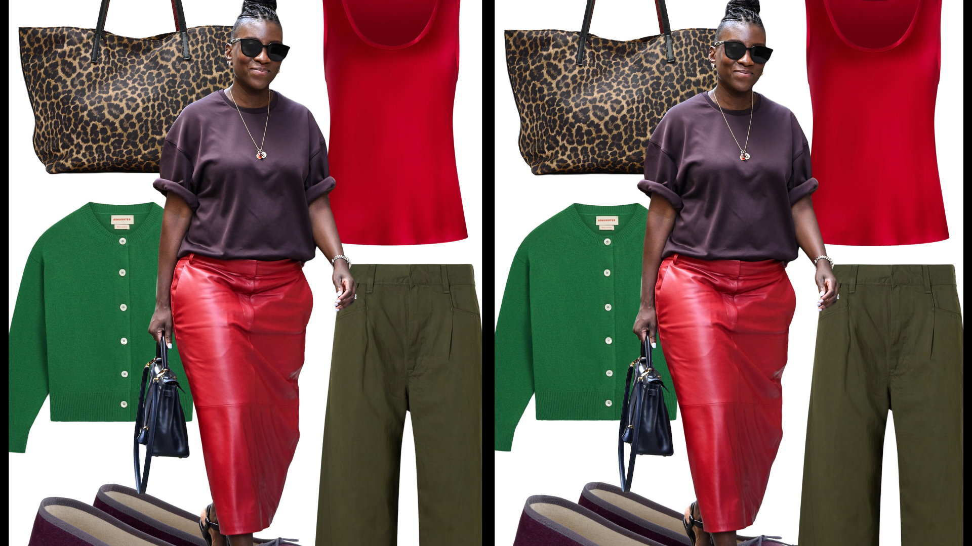 collage of Nikki Ogunnaike wearing four color trends for Fall 2026 for Self Checkout