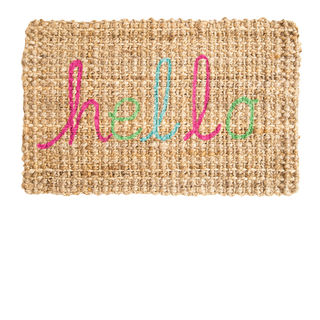 rectangle shaped welcome mat with colourful letters