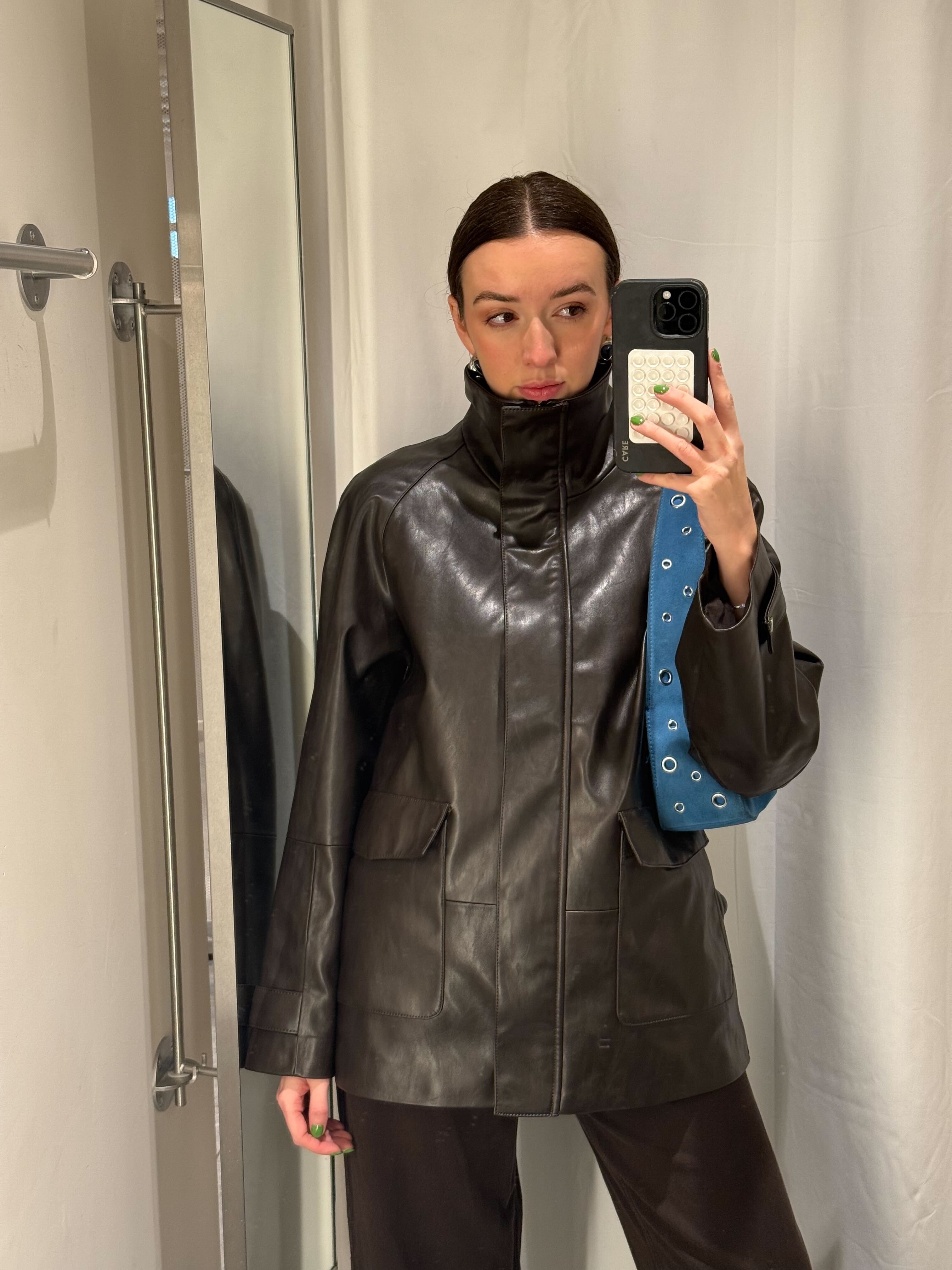 Megan wearing the H&amp;amp;M leather jacket