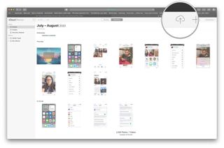 Upload your photos via web on iCloud.com by showing steps: Click on the Upload button at the top