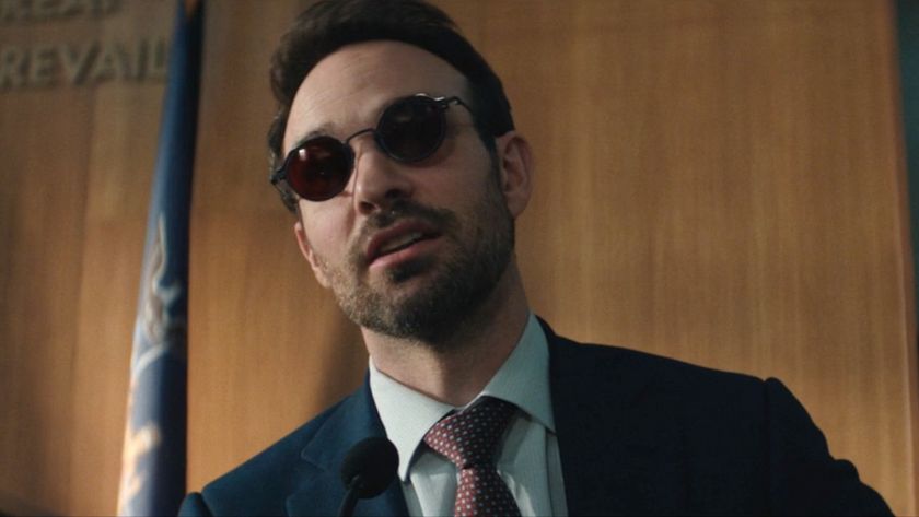 Charlie Cox as Matt Murdock in Daredevil: Born Again. He&#039;s talking while sitting in a courtoom.