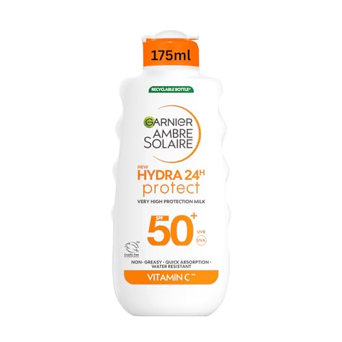 Garnier Ambre Solaire Sun Cream Spf 50+ Hydra 24 Hour Protect High Protection Uvb &amp;amp; Uva Hydrating Sun Lotion, Enriched With Vitamin C, Water Resistant Sunscreen, Non Greasy, Fast Absorbsion, 175ml