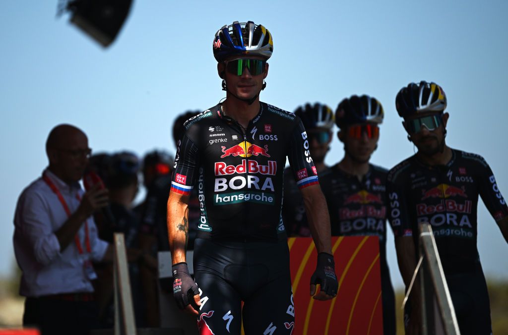 PLASENCIA SPAIN AUGUST 20 Primoz Roglic of Slovenia and Team Red Bull Bora hansgrohe prior to the La Vuelta 79th Tour of Spain 2024 Stage 4 a 1705km stage from Plasencia to Pico Villuercas 1544m UCIWT on August 20 2024 in Plasencia Spain Photo by Dario BelingheriGetty Images