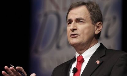 Republican Richard Mourdock participates in a debate in New Albany, Ind., on Oct. 23: Mourdock's comments about pregnancy and rape are being likened to Todd Akin's.