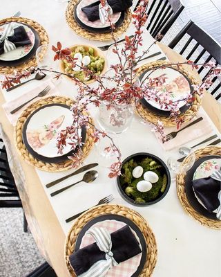 Tablescape with easter rabbit plates