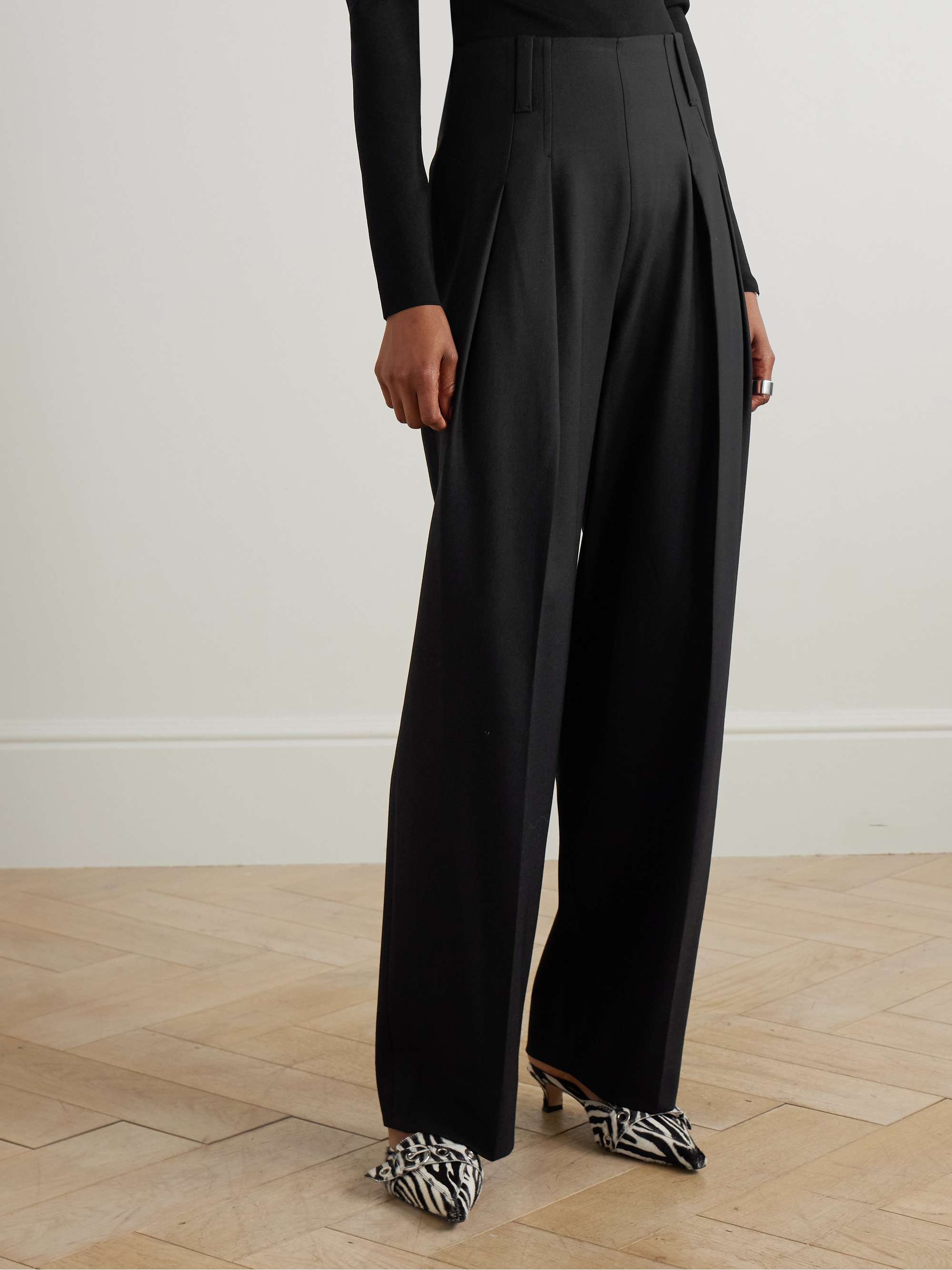 Cinch Pleated Twill Wide-Leg Pants