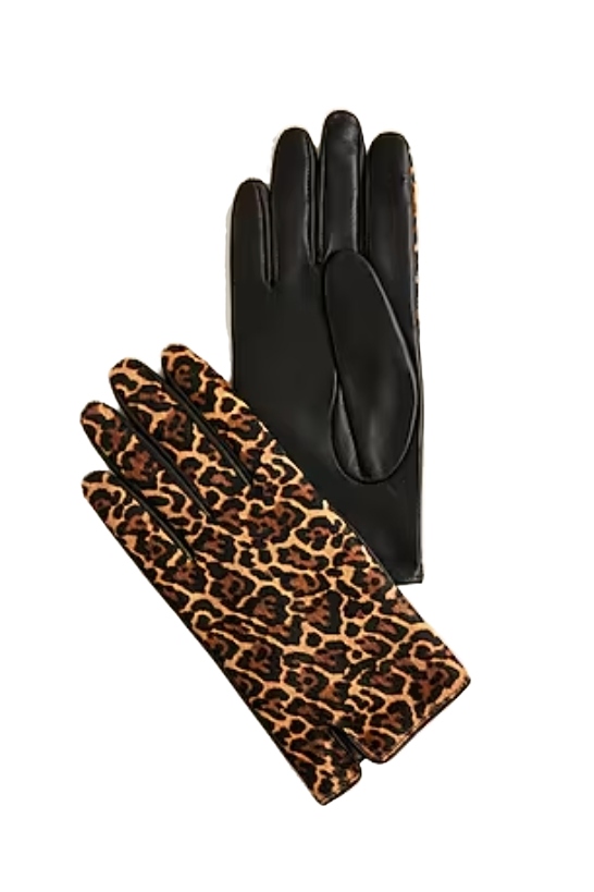 Leopard-Print Calf Hair and Leather Touch-Tech Gloves