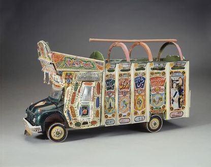 A hand-painted, model bus