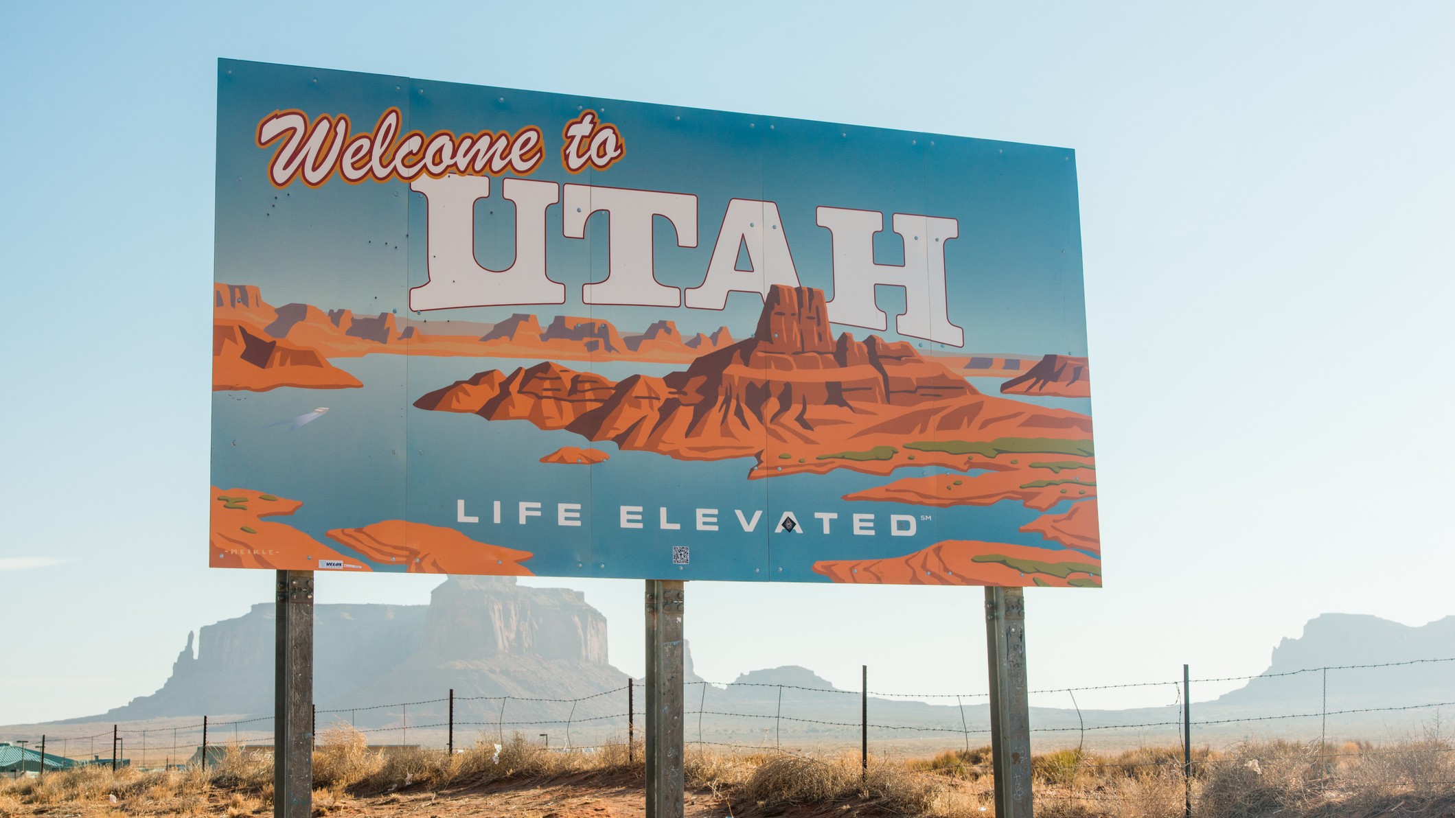 Welcome to Utah State Sign in Western USA - stock photo