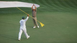 Sandy Lyle celebrates after winning the 1988 Masters