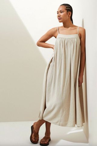 M&S Linen Rich Square Neck Midi Cami Dress