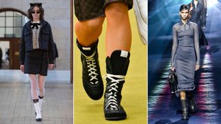 Three models on the runway showing boot trends 2023 - lace up boots