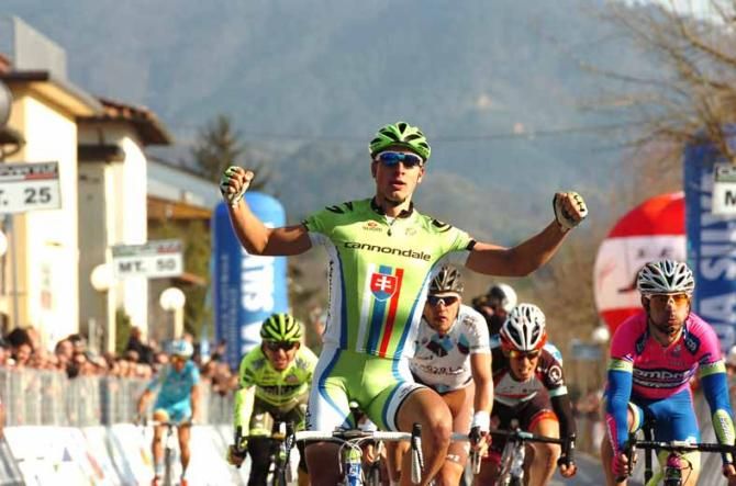 Peter Sagan (Cannondale) beat Diego Ulissi and Rinaldo Nocentini.