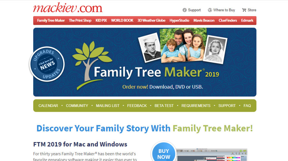 Family Tree Maker website screenshot.