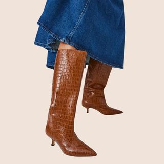 flat lay image brown boots 