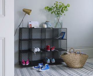 Wire unit used as a shoe storage idea