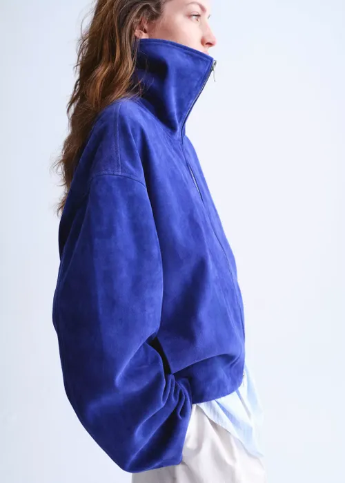 Funnel-Neck Suede Jacket 