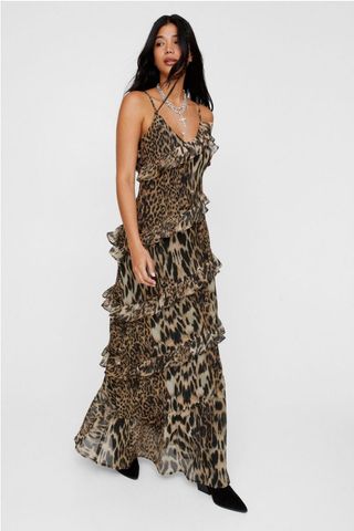 Nasty Gal Animal Tiered Ruffle Chiffon Maxi Dress