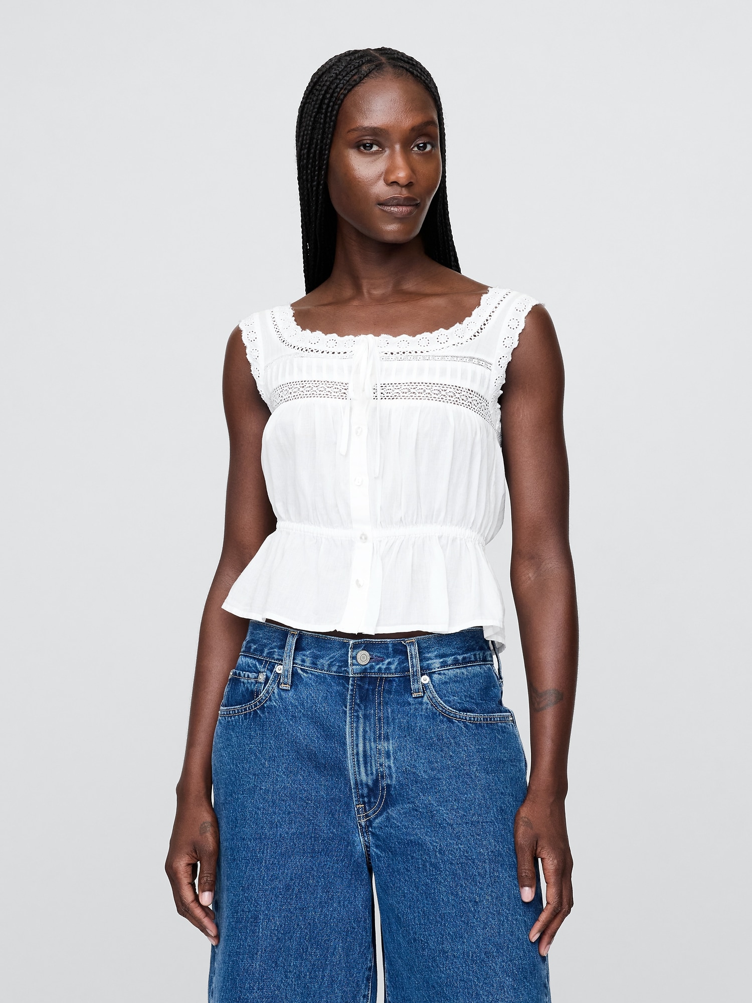 Lace-Trim Peplum Top